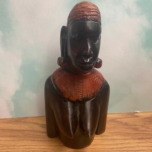 Hand carved wooden bust tribal African woman